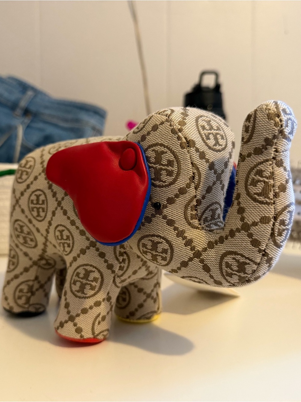 Tory Burch Logo-Print Elephant Figurine with Red Ears and Multicolor Accents